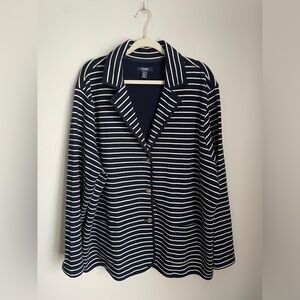Chaps Knit Cotton Three Button Blazer Navy Blue and White Stripe Women’s Size 3X